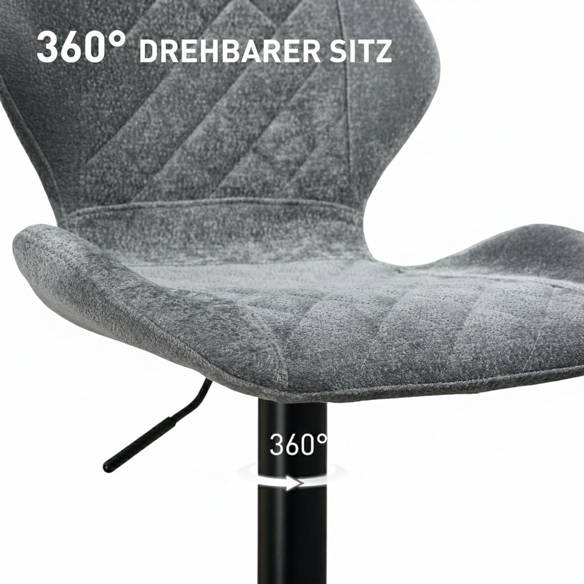 Barkrukken Set van 2 – House&Garden Luxe Draaibare Barstoelen Donkergrijs – In Hoogte Verstelbaar 60-81 cm – Chenille Look Stof met Rugleuning en Voetensteun – Moderne Keukenkrukken met Stalen Frame