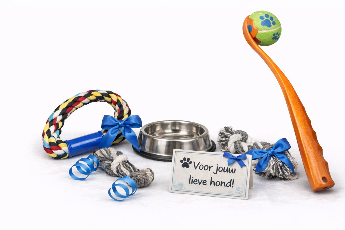 Dierboetiek - Cadeauset voor kleine honden - Voer-/drinkbak - Speeltjes - Tennisbal werper
