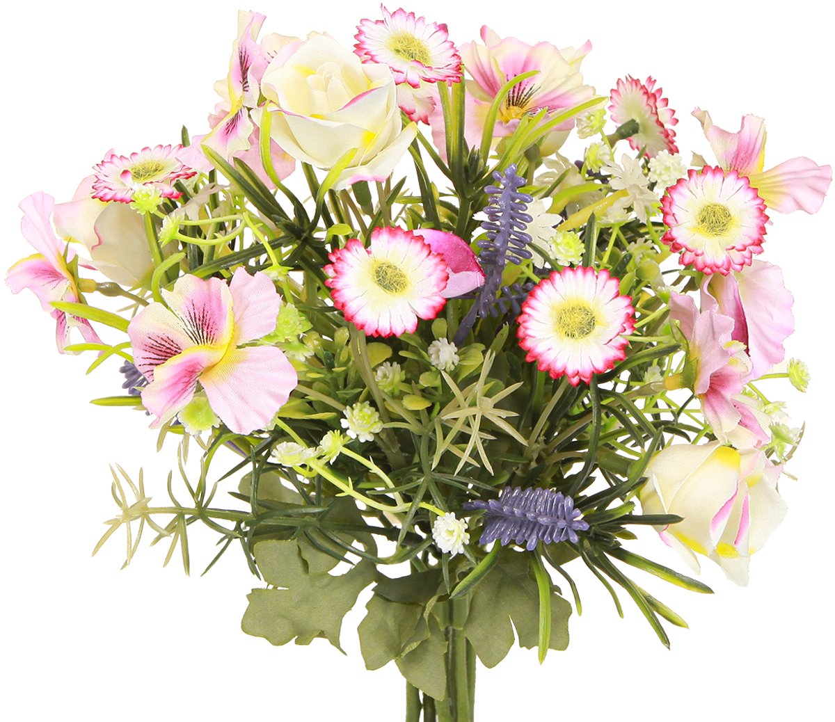 Viana Kunstbloemenboeket, crème, roze, paars, groen, elegante tafeldecoratie Veelkleurig