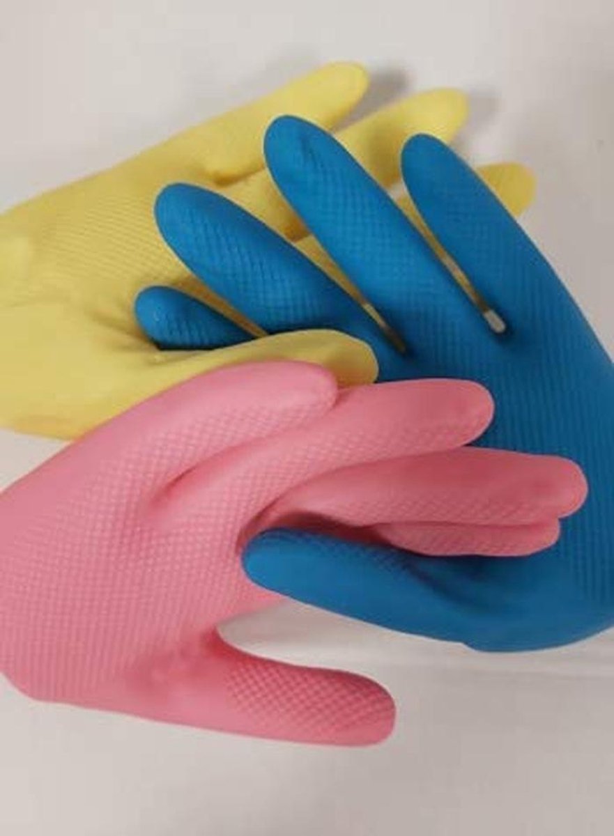 Set van 3 Paar Lange Rubberen Was- en Huishoudhandschoenen Waterdicht Maat S