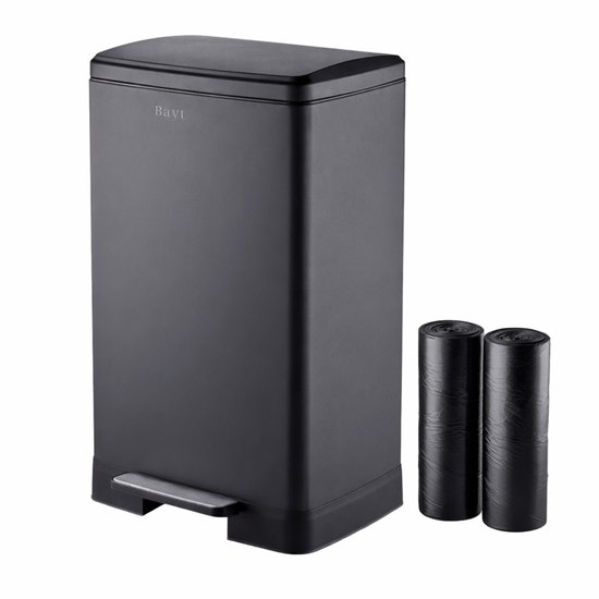 Bayt Prullenbak - Poubelle 60 Litres - Poubelle à pédale 60 litres - Bac à ordures 60 litres - Bac à déchets - Incluant 2 rouleaux de sacs poubelle - Acier inoxydable - Zwart