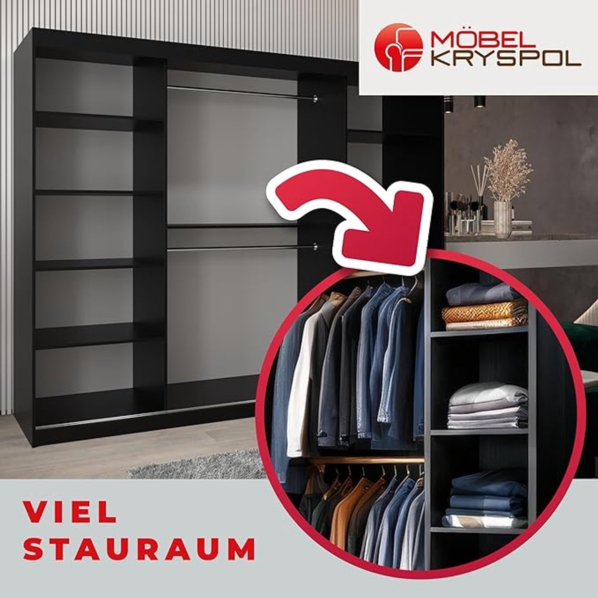 Garderobekast met Spiegel 250x200x62 cm – Moderne Slaapkamerkast met 3 Schuifdeuren, Planken en Kledingstangen – Zwart + Artisan Eiken – Multifunctionele Opbergkast – Abkantoor