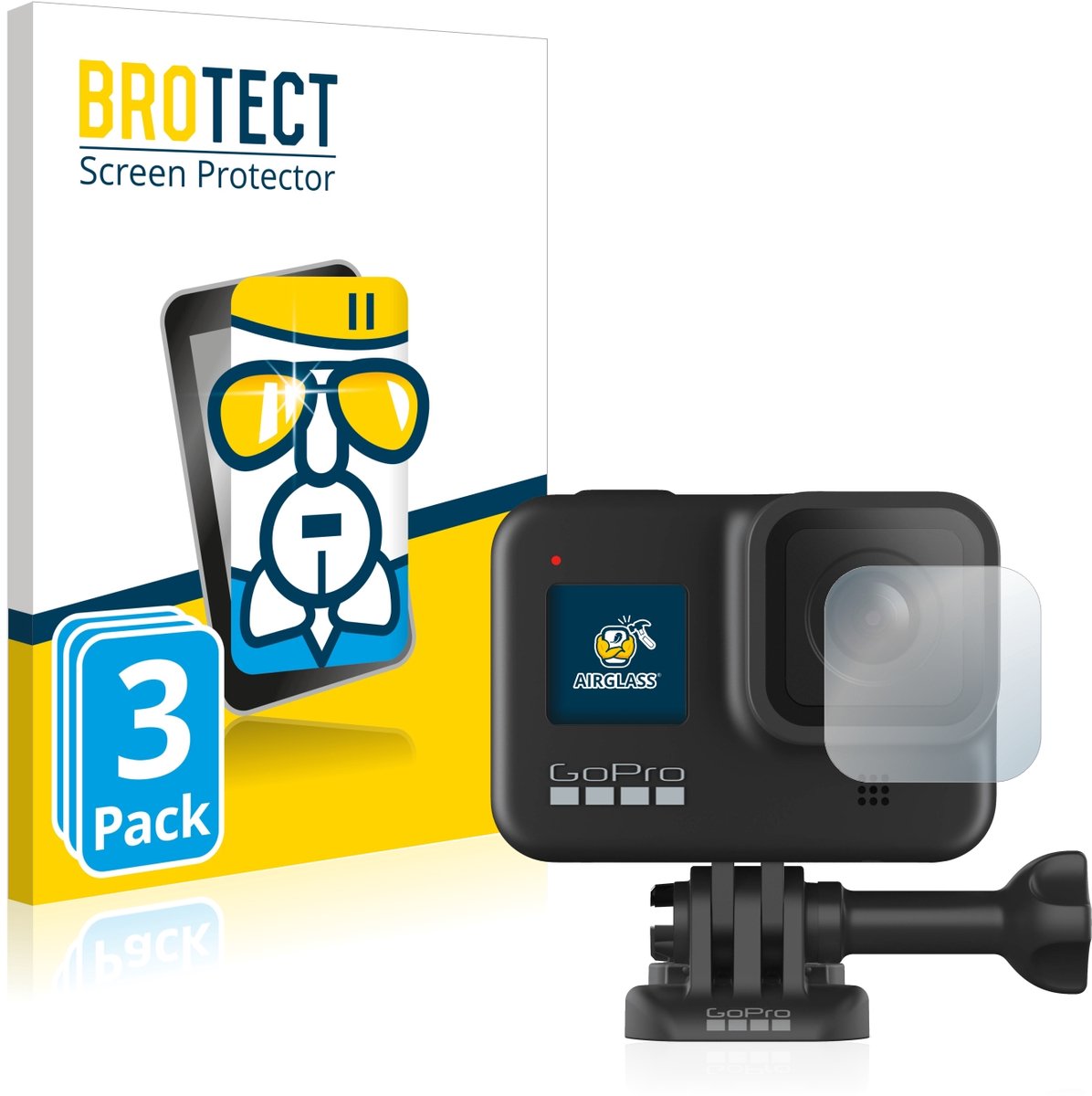 Screenprotector 3 Stuks voor GoPro Hero 8 Black (Lens) Beschermglas transparant