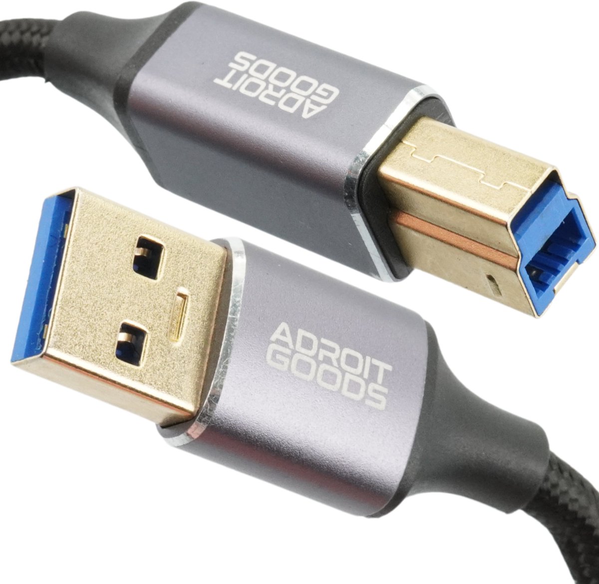 AdroitGoods USB-A naar USB-B 3.0 Printerkabel – 5Gbps High-Speed Datakabel – Gevlochten Kabel met Magnetische Ferrietkern – Voor Printer & Scanner - 1m