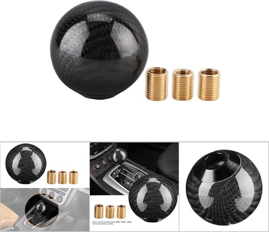 Universele Versnellingspookknop Carbon Look - Handgeschakeld Schakelpook Upgrade met 3 Adapters van universele — afbeelding 3
