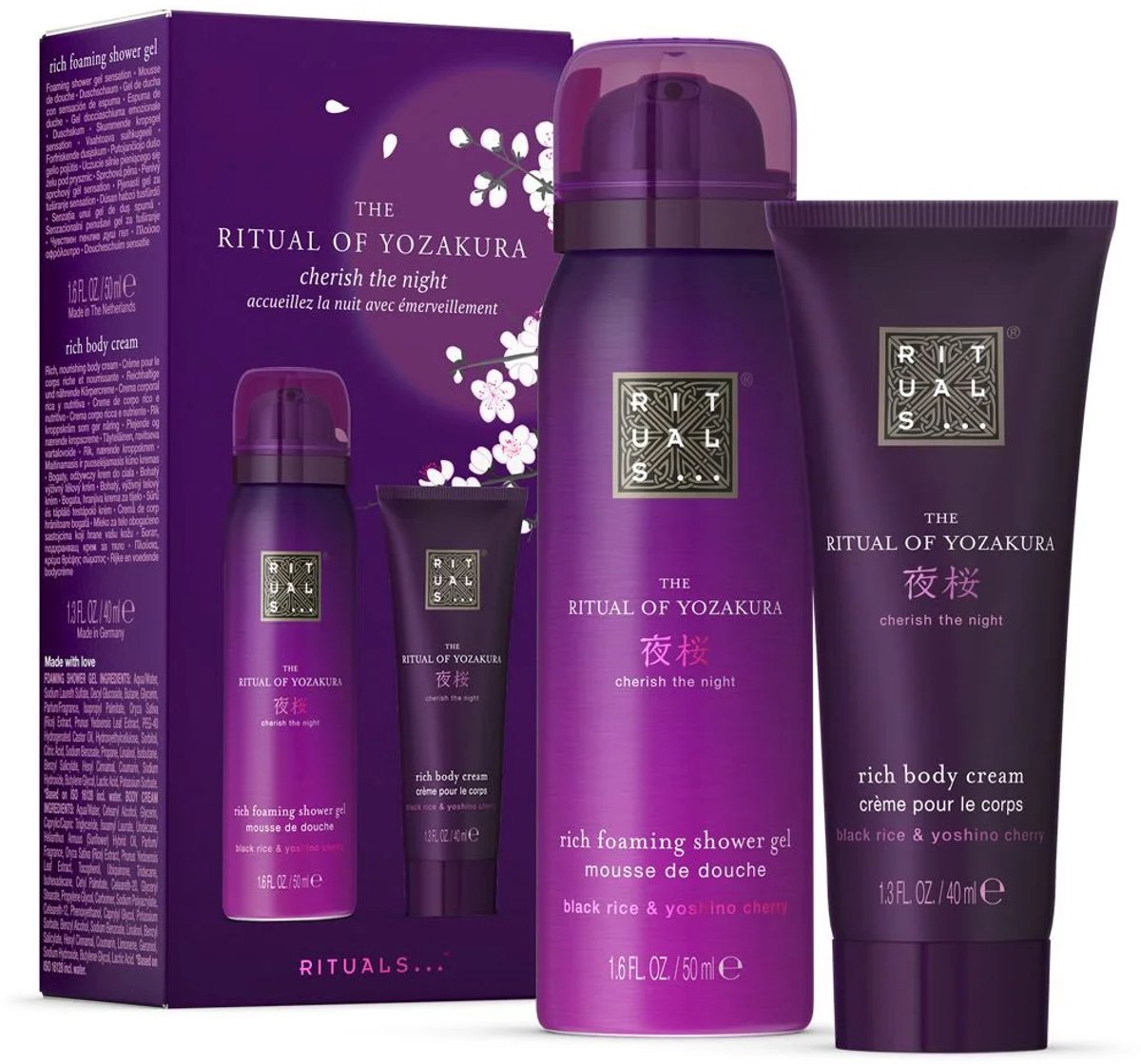 Rituals - Geschenkset voor Vrouwen - 2 Producten - Douchegel 50 ml + Bodycrème 40 ml - Ritual of Yozakura - Giftset Vrouw - Cadeaudoos - Geschenkdoos - Pakket - Doucheschuim - Badschuim - Douchefoam - Foaming Shower Gel - Douche Foam - Body Cream
