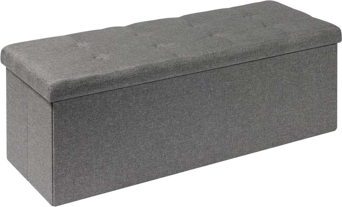 Grote Opvouwbare Opbergpoef (43 inch) met Luxe Linnen Stof - Sterke Schoenbank en Bedbank