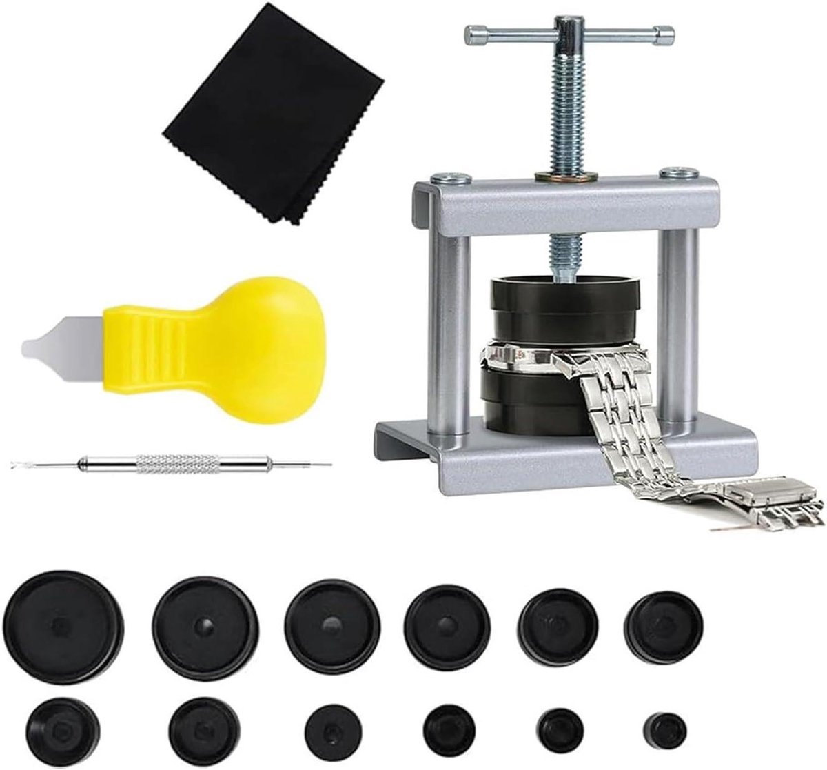 Horloge reparatieset met inpersgereedschap en behuizingssluiter