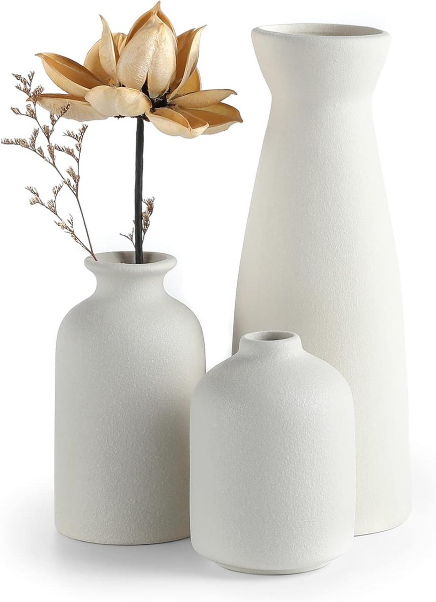 Keramische vazen set van 3 - Zwarte kleine bloemenvazen voor woondecoratie - Moderne rusti