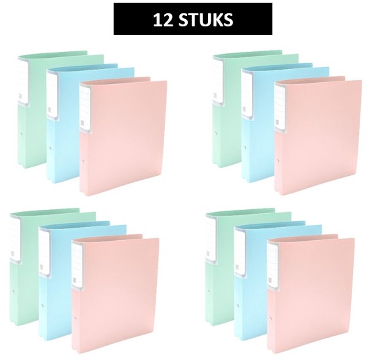 SOHO - Ringband A4 - 2-rings - O-mechaniek - 35 mm Rug - Kunststof – Pastel PP - 12 Stuks