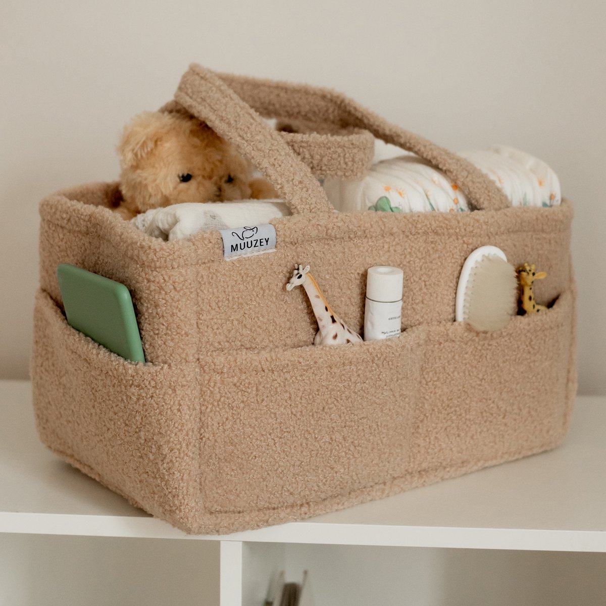 Muuzey Luiermandje - Teddy - Luiermand - Luiertas en Commodemandje - Babykameraccessoires - Opbergmand kinderkamer - Kraamcadeau - Babyshower