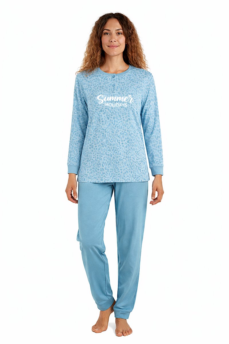 Cocodream Quality Dames pyjama katoen - turqouise - cheeta Turqouise , Cheeta Print
