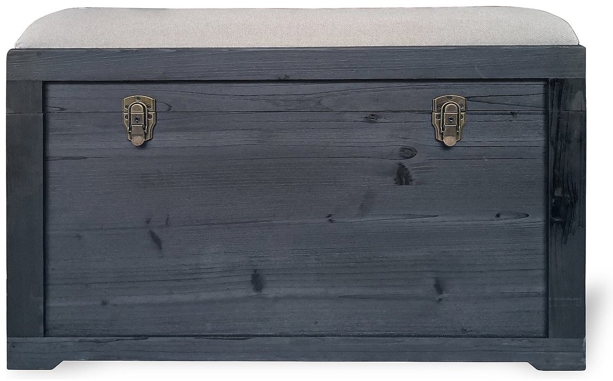 Vente-unique Opbergbank met linnen kussen - L 80 x D40 x H53 cm - Zwart en beige - TURZA