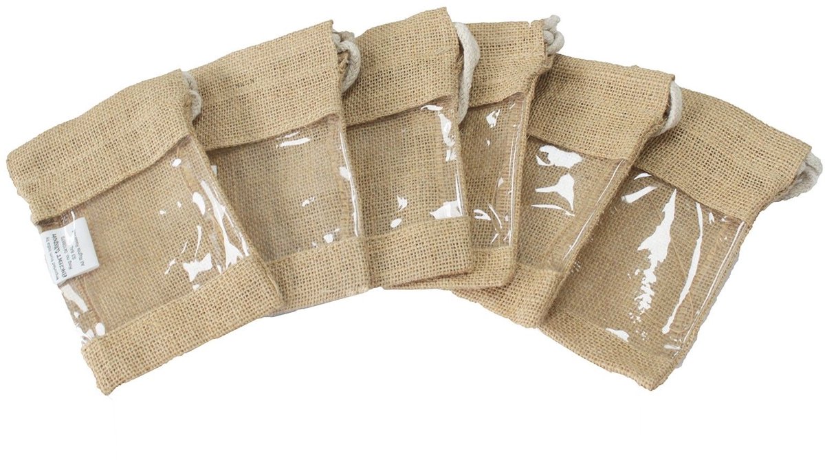 Ancient Wisdom - Tas - Jute venstertas 16x10cm - handtas - schoudertas - boodschappentas - eco-vriendelijk - tas met venster- 6 stuks