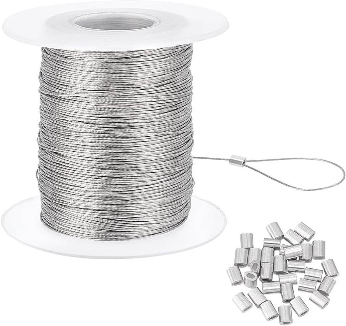 RVS Ophangdraad 100 m 0,5 mm met Krimphulzen - Fotolijst - Spiegels - Wanddecoraties - Pot