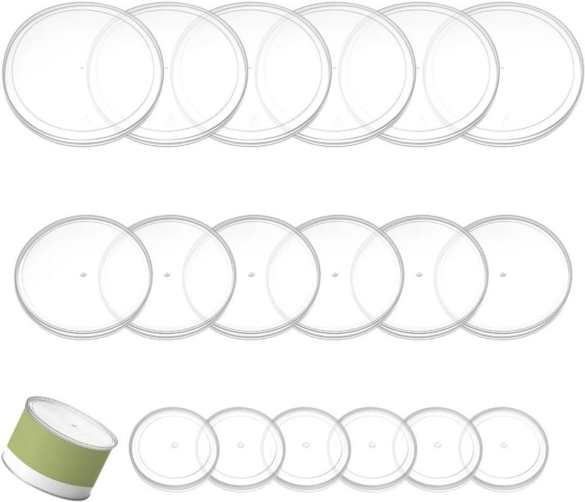 30 stuks Doorzichtige Plastic Blikdeksels - Drie Maten - Yoghurtpot Deksel Set