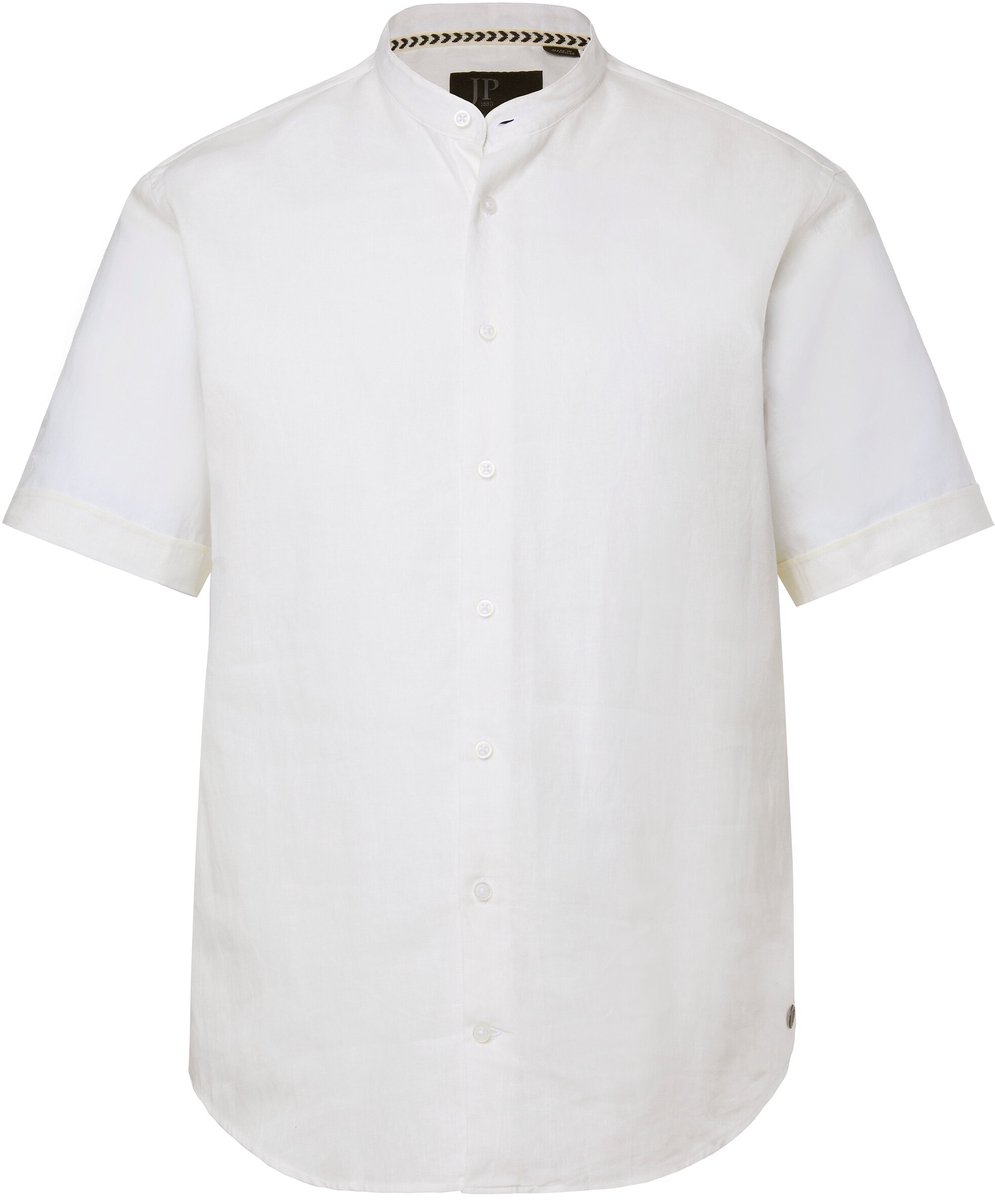 JP 1880 - Heren - Overhemd halflange mouwen linnenmix opstaande kraag modern fit - Sneeuwwit - Maat 7XL