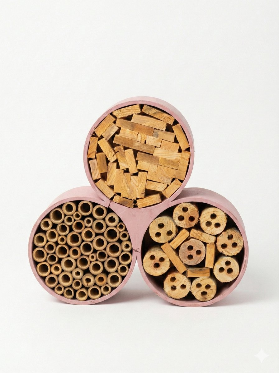Rond Insectenhotel - Bijenhotel - Met een Leuk Design - Vlinderkast - Vlinderhotel - Insectenhuis -Vlinderhuis - Bijenkast - Animal King - Hout - Roze