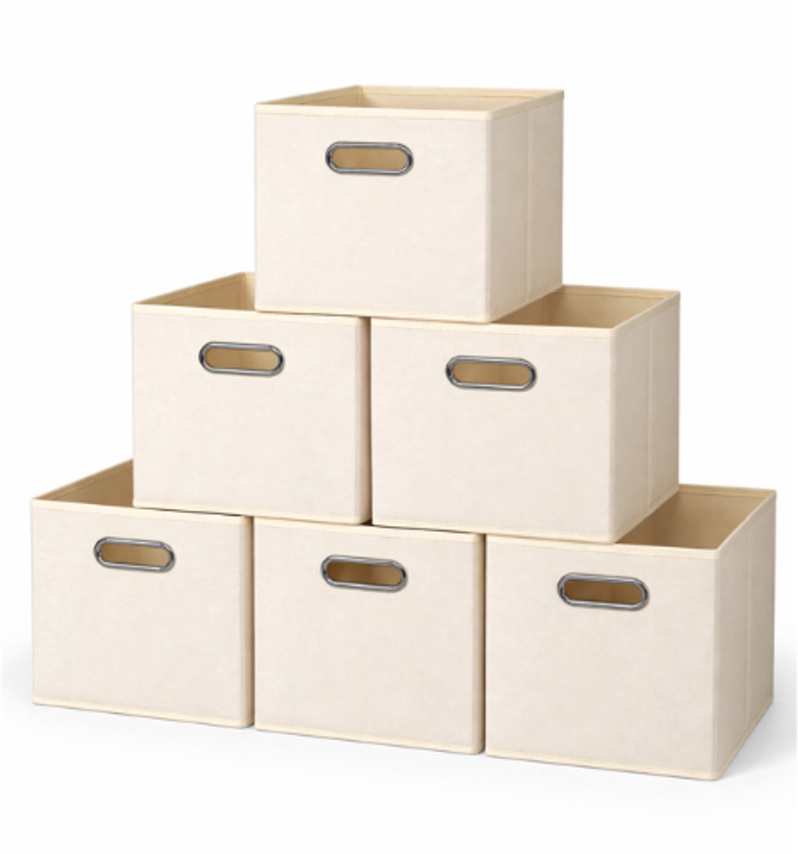 Evura Goods Opbergmand Set van 6 - Stoffen Opberger 31x31x31 cm - Met Handgrepen - Voor Kast Woonkamer en Slaapkamer - Beige