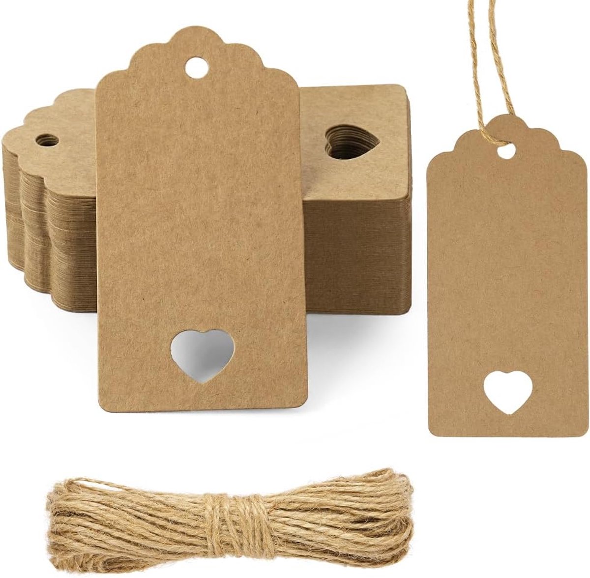 Imperatoris - Cadeau Tags - Labels - Kado Etiketten - Kraftpapier - Bruin - Karton aan touwtjes - 60 stuks Vierkant label - 9 x 4,5 cm - met jutetouw van 10 meter lang