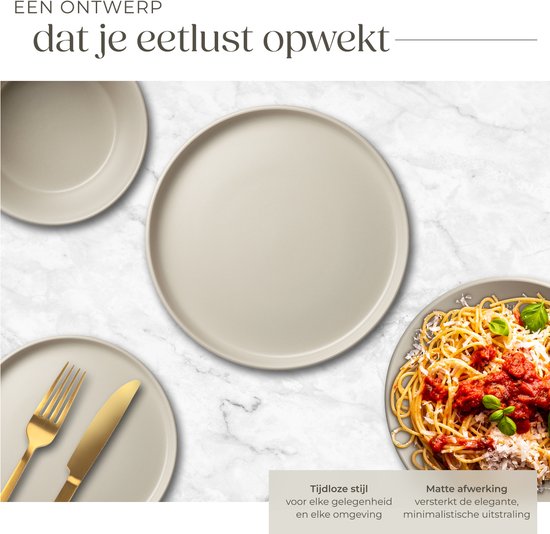 tectake® Serviesset Una - 24-delig - Aardewerk - 6 Persoons - Stijlvol en Duurzaam Servies - Bordenset met Grote en Kleine Borden, Kommen, Schaaltjes - Taupe — afbeelding 5