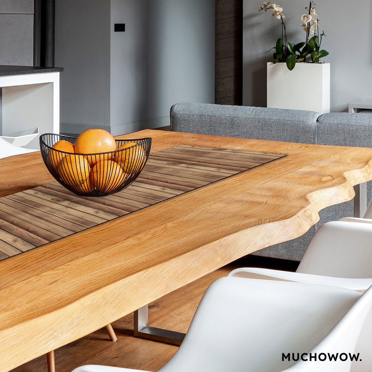Tafelloper 150x30 cm - Tafelmat vinyl Hout - Brocante - Patronen - Tafeldecoratie - Tafelversiering - Keuken decoratie - Tafel versiering