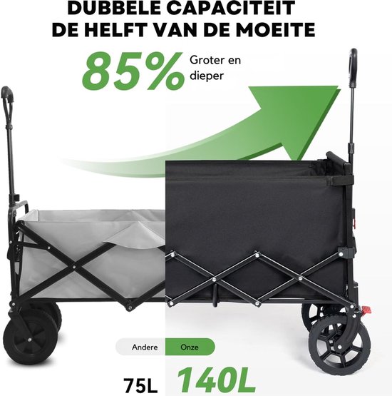 mavoa® Bolderkar - Bolderkar opvouwbaar luchtbanden - Bolderkar kinderenvervoer - 140L 150KG van mavoa — afbeelding 3