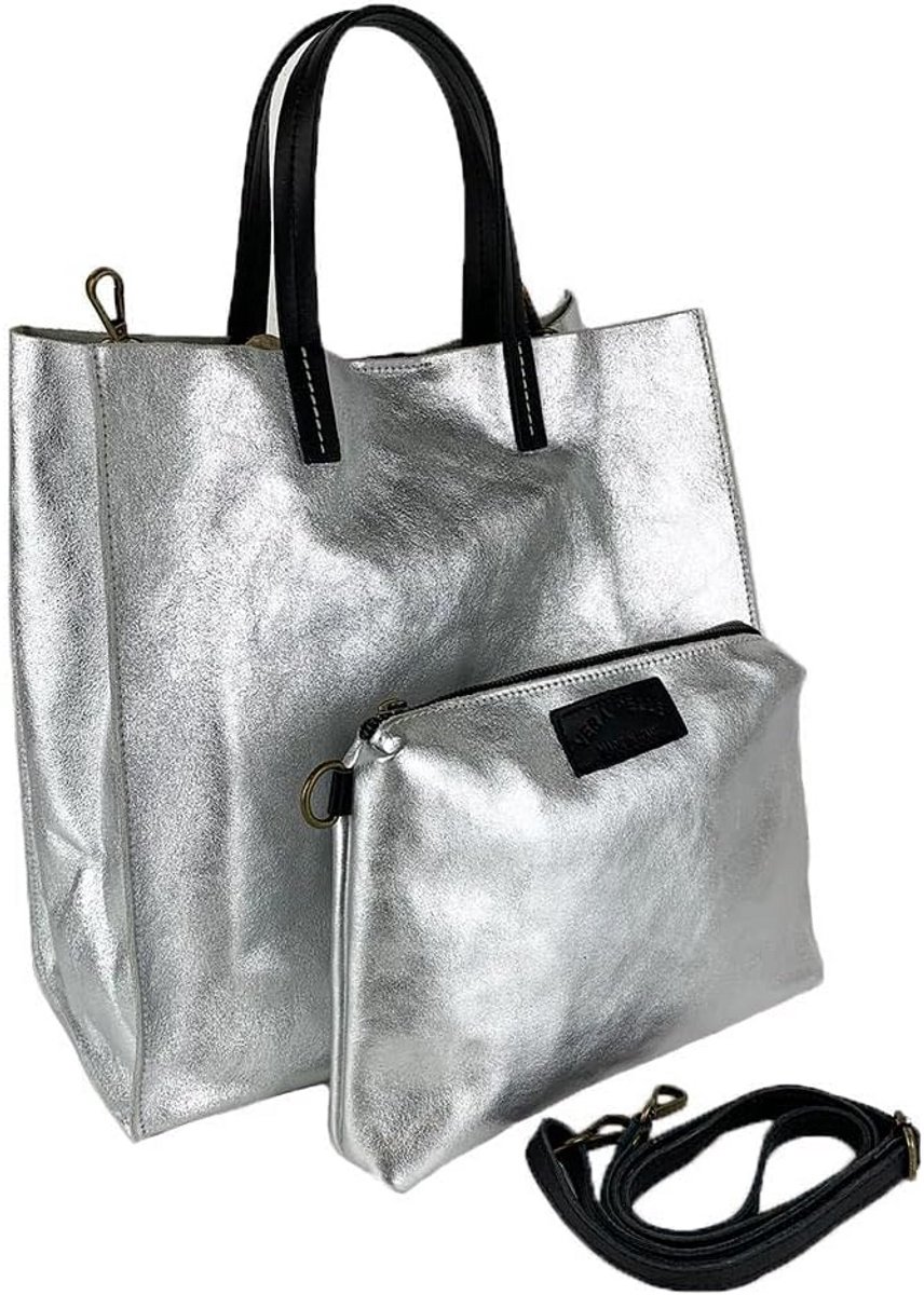 Leren Shopper Dames Bronskleurig Metallic - Gemaakt in Italië