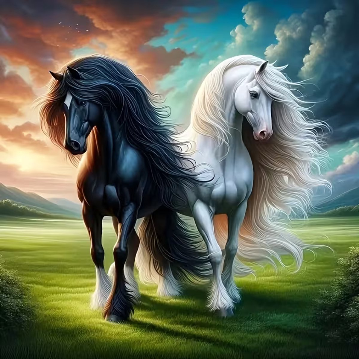 Diamond Painting paarden met manen