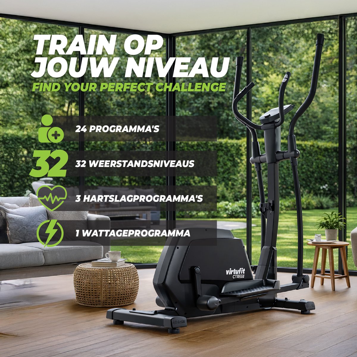 Virtufit CTR200i Crosstrainer Fitness - Hartslagfunctie - Crosstrainers - Bluetooth - Crosstrainer Fitness - Max 150kg - 32 weerstandsniveaus - 24 programma's (CTR 2.1) thumbnail 6