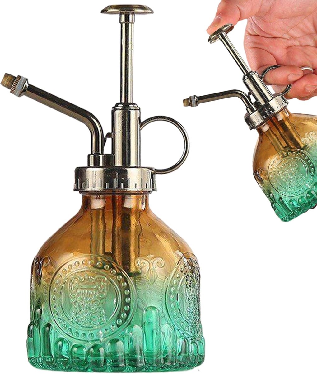 Vintage Glazen Plantensproeier - Plantenspuit - Plantensproeier binnen - Waterverstuiver - Verstuiver - Sierlijke Draagbare Sproeifles voor Binnenplanten - 205 ml