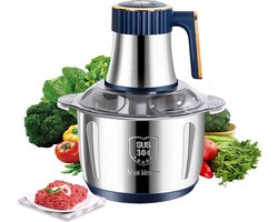 Hakmolen - Hakmolen electrisch - Hakmolen Elektrisch - Elektrische hakmolen - Vleesmolen - Multifunctionele hakker - 5L - 500W - 5 snelheidsniveaus - RVS - Vlees - Groenten - Fruit - Blauw