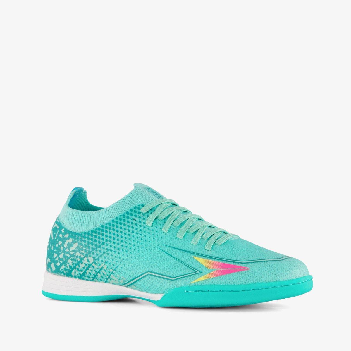 Blauwe zaalvoetbalschoenen voor kinderen, maat 33, met imitatieleer en rubberen non-marking zool voor grip.