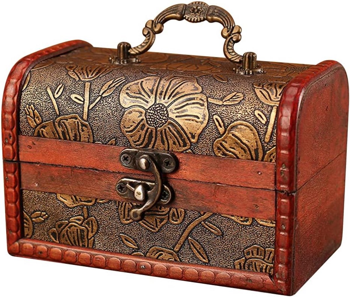 Vintage Houten Schatkist met Slot voor Sieraden en Decoratie