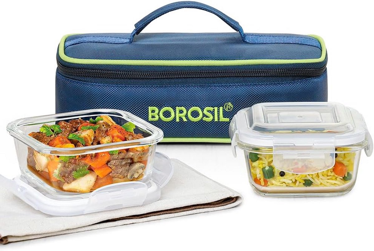 Glazen Tiffin Set 2x (320ml) - Luchtdichte Lunchboxen voor Magnetron en Vaatwasser