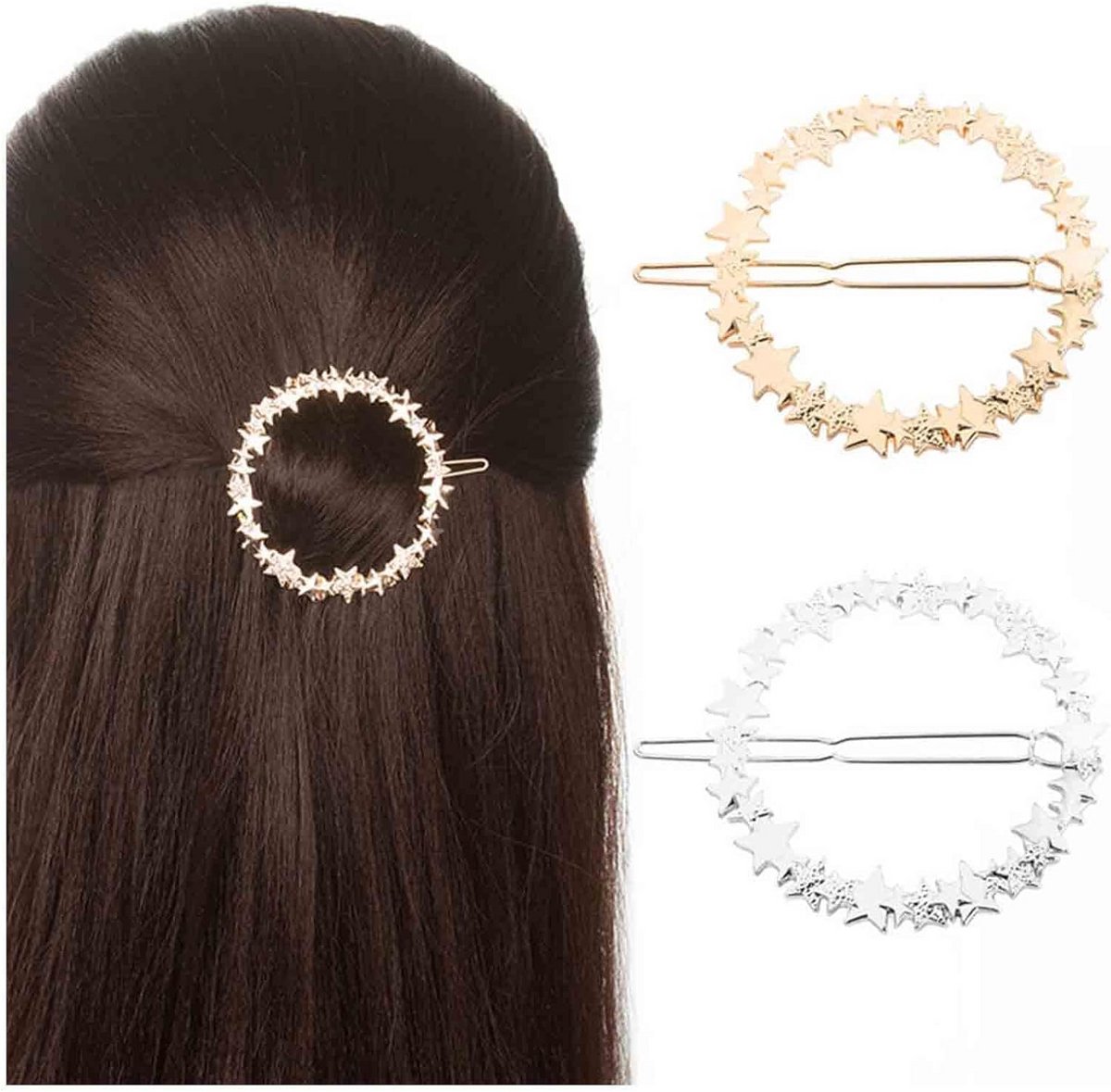 Trendy Vintage Haarclip met Ster- en Cirkeldesign in Goud