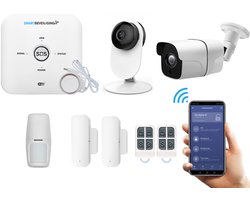 GSM WiFi Draadloos alarmsysteem voor woning met binnen en- buitencamera - Beveiligingssysteem zonder abonnement - Pro pakket - Volledige huisbeveiliging