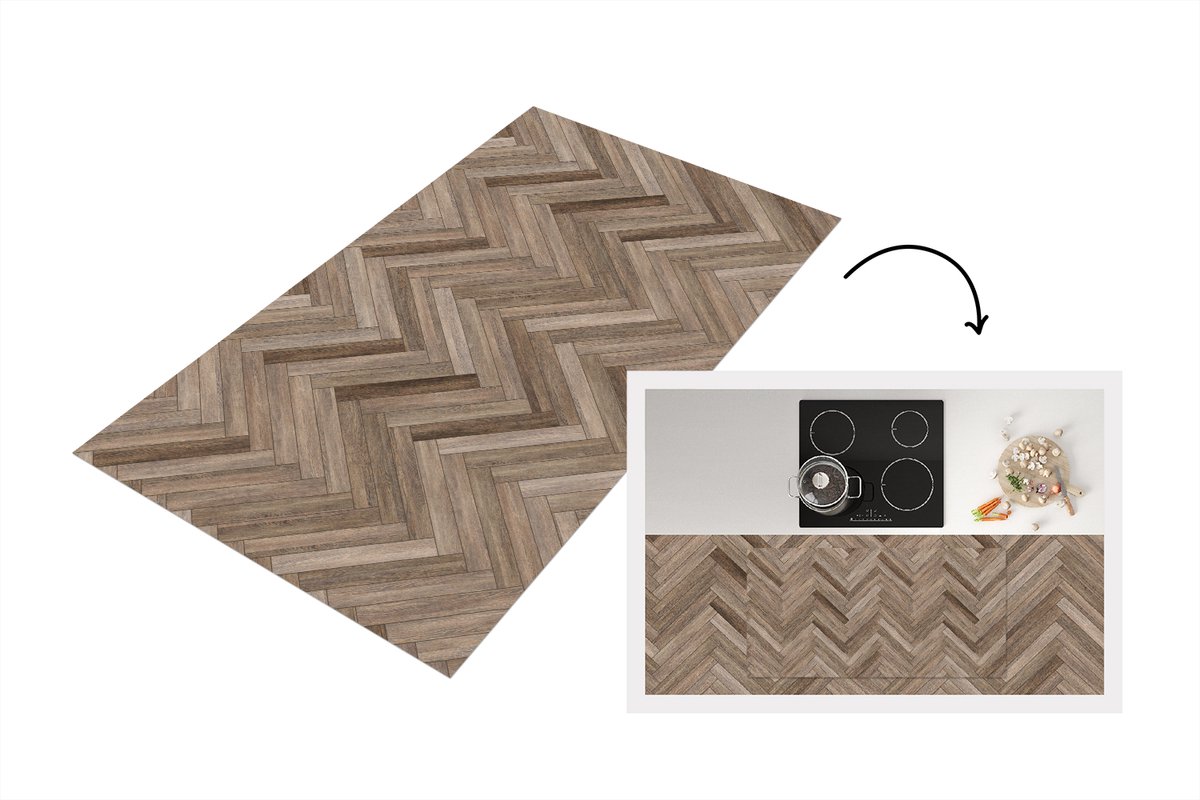 KitchenYeah Keukenloper 120x60 cm - Keukenmat vinyl Patronen - Hout - Bruin - Keukenmatten loper - Keuken vloerkleed tapijt Visgraat