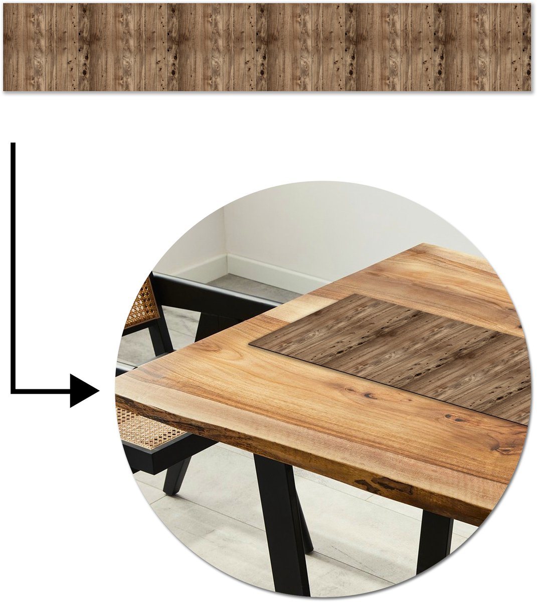 Tafelloper 180x30 cm - Tafelmat vinyl Eikenhout - Patronen - Planken - Tafeldecoratie - Tafelversiering - Keuken decoratie - Tafel versiering