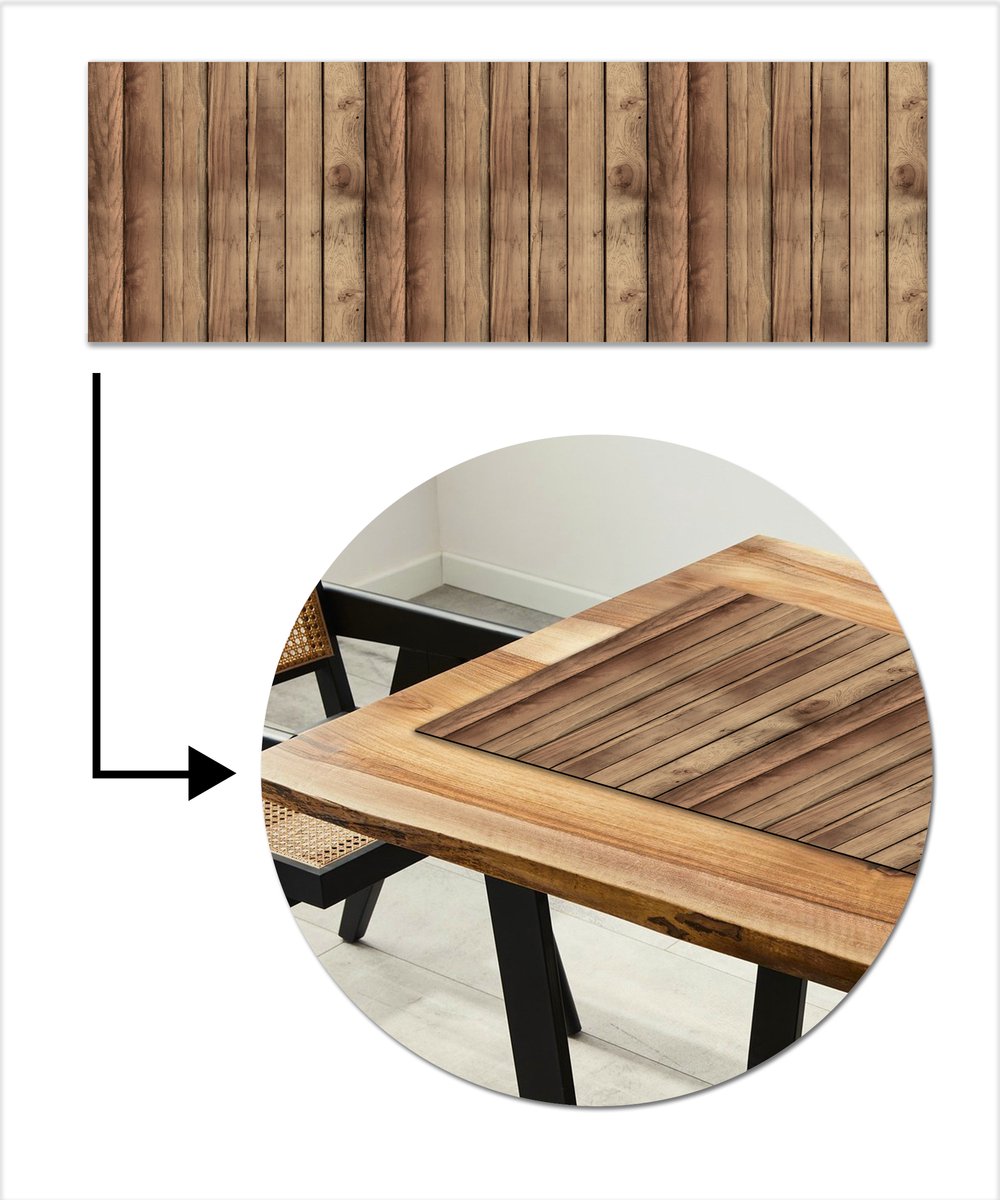 Tafelloper 150x50 cm - Tafelmat vinyl Hout - Brocante - Patronen - Tafeldecoratie - Tafelversiering - Keuken decoratie - Tafel versiering