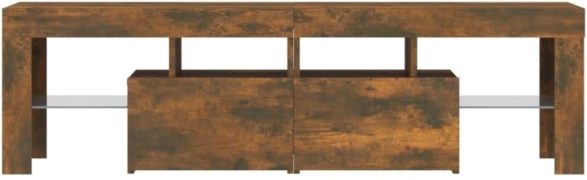 TV-meubel met RGB LED-verlichting – Urbanhome Rookeik 140 cm – Modern lowboard & mediameubel – Sideboard met opbergruimte – Bruin houten TV-kast