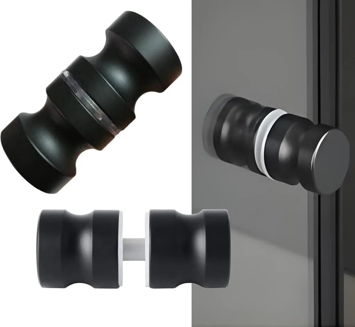 Douchedeurgreep - Roestvrij staal - Set van 2 - Zwart - 30 x 62 mm