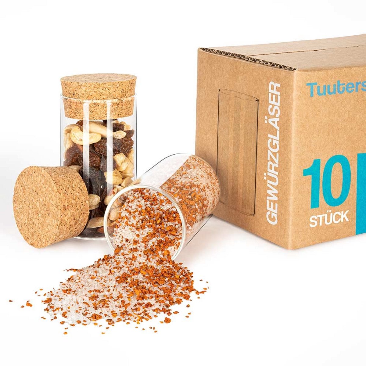 Set van 10 Kruidenpotjes van Glas met Kurk, Ideaal voor Kruiden en Voorraad
