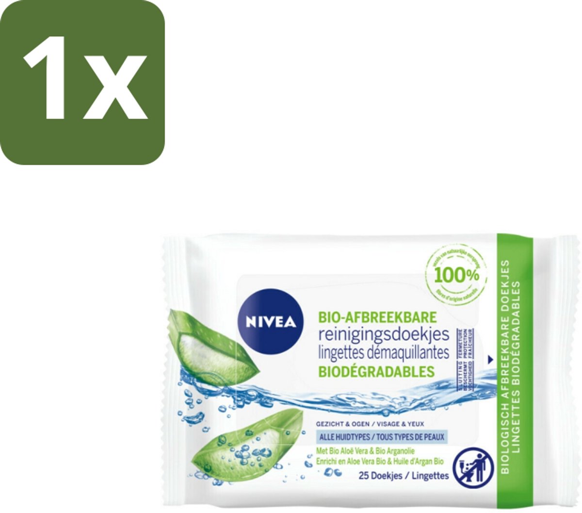 1 x Nivea – Reinigingsdoekjes – Bio Aloe Vera – 25 Doekjes - Reinigingsdoekjes - Gezichtsreiniging - Aloë Vera - Huidverzorging - Make-up Verwijderen