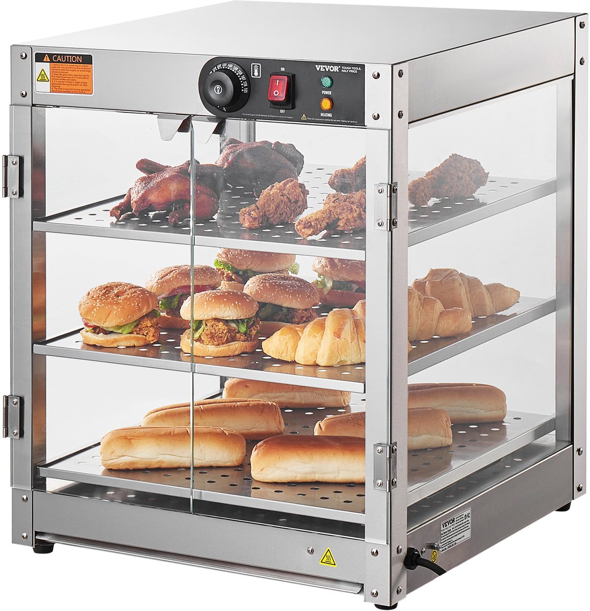 VEVOR 3-Traps Commerciële Voedselverwarmer Pizzakastverlichting 800w