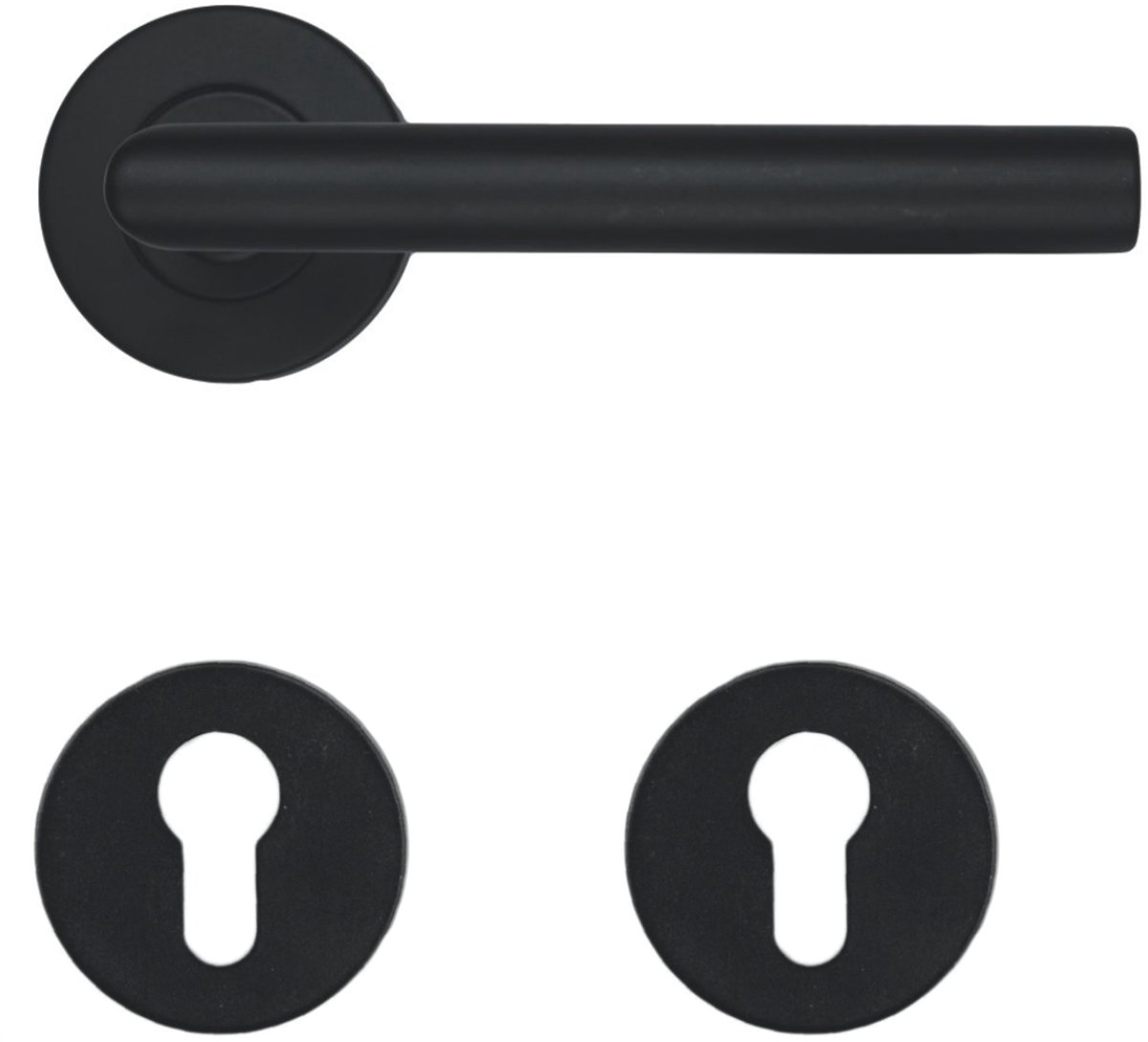 HDD PRO Deurklink I-vorm | 16mm | Mat zwart | Inclusief 2 stuks cilinderrozetten | 6.014.091