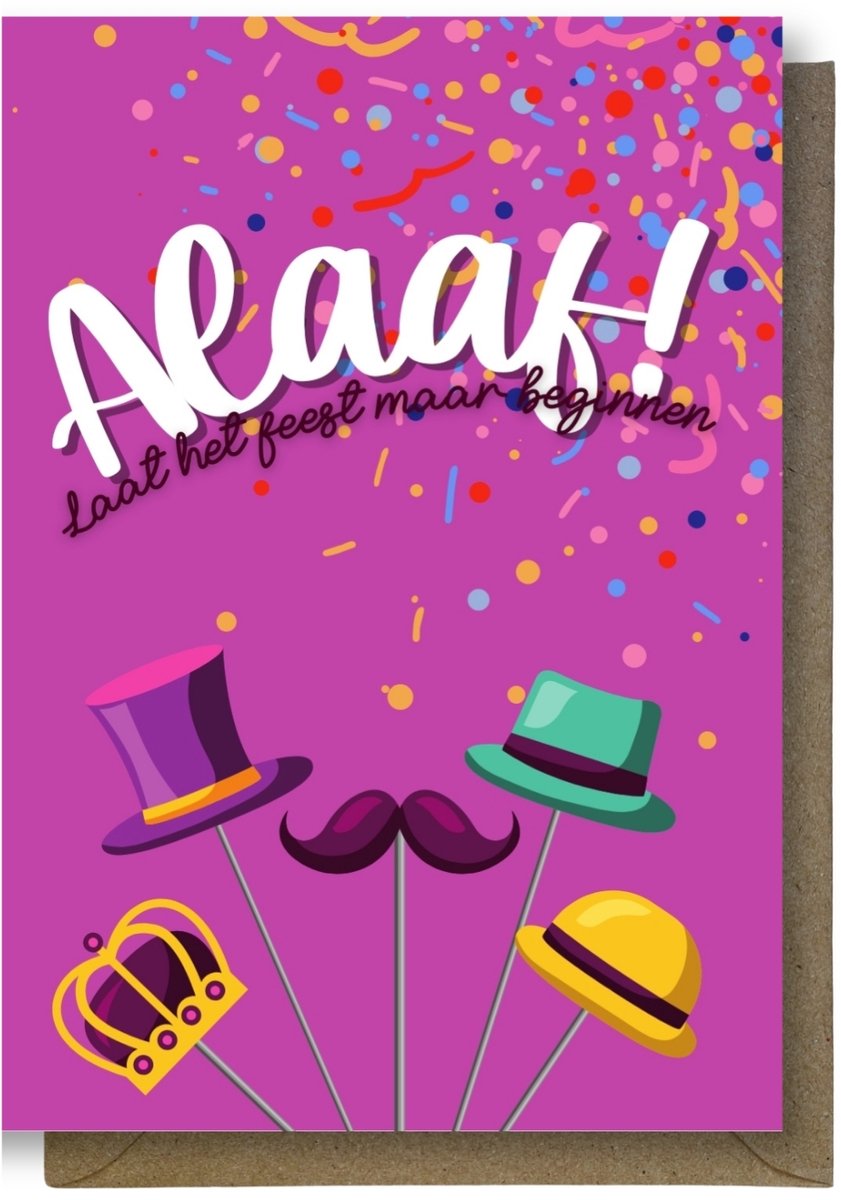 Luxe carnaval Wenskaart - carnavalkaart - Alaaf! - 12x17cm - gevouwen kaart Inclusief gekleurde envelop