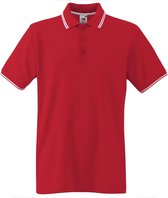 Fruit of the Loom Poloshirt Heren Rood-Wit maat L Dubbele strepen