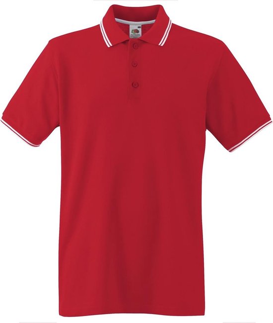 Fruit of the Loom Poloshirt Heren Rood-Wit maat L Dubbele strepen