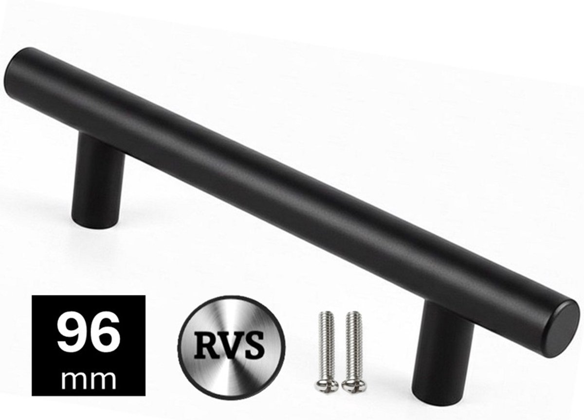 MSQDESIGN Handgreep RVS zwart T-vorm - lengte 150mm - Hartafstand 96mm - T greep - Handgreep kast - Meubelgreep - Keukengreep zwart - Kastgrepen - Handgrepen keukenkastjes - Handgrepen voor deurtjes - Deurgreep - ladegreep - incl schroeven